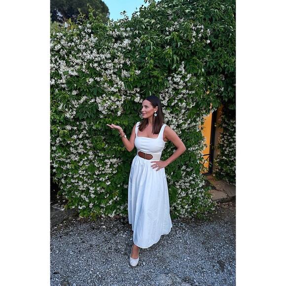 RUE SOPHIE Off White Square Neckline Flowy Skirt Midi Dress Size Extra Small - Picture 14 of 14